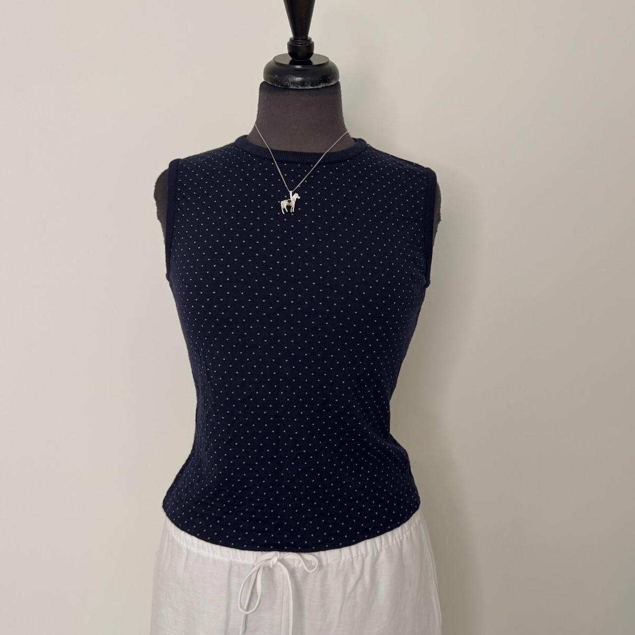 Navy polka dot knit tank top (S)