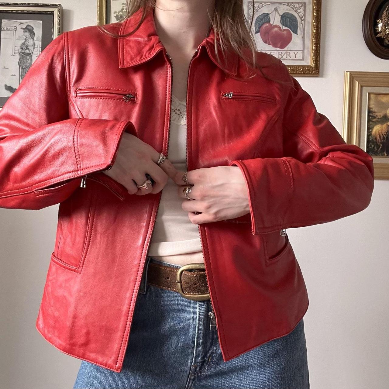 Cherry red leather jacket (L)