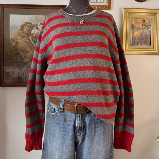 Cherry red striped knit sweater (XL)