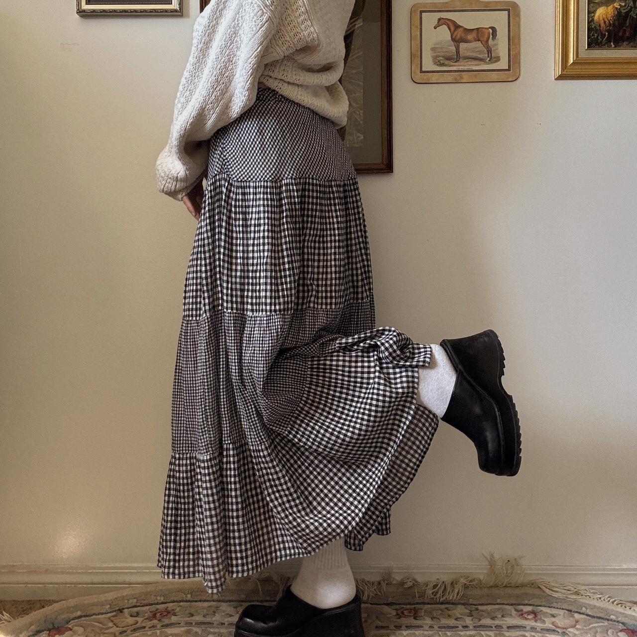 Tiered gingham maxi skirt (S-L)