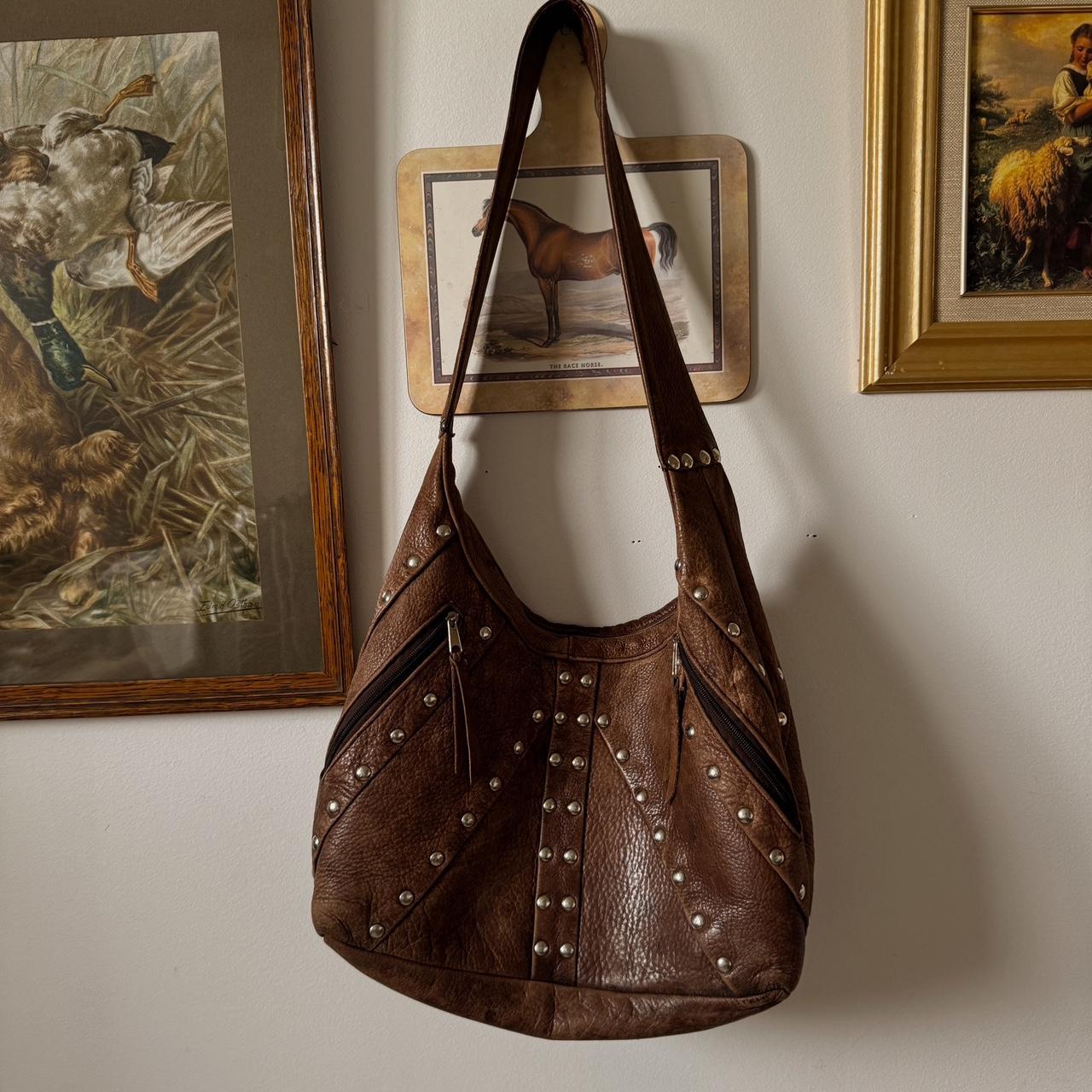 Leather studded slouch bag