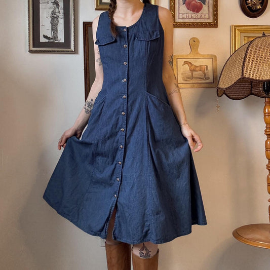 Vintage denim maxi dress (M)