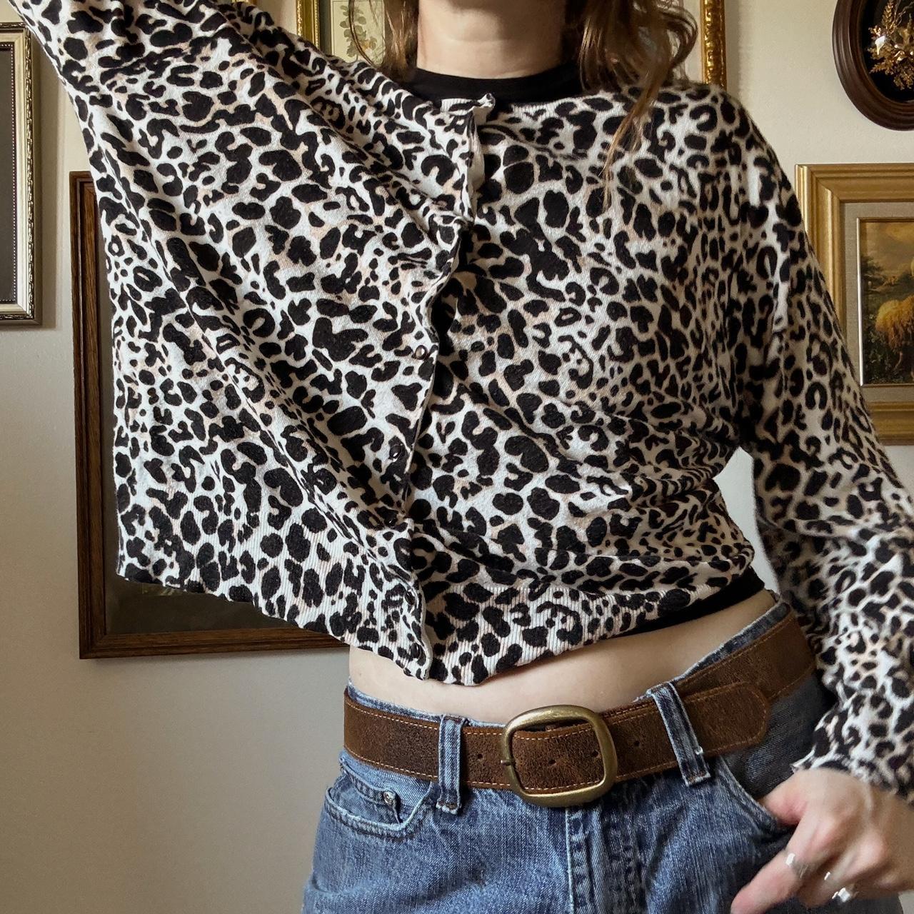 Leopard print knit cardigan (L)