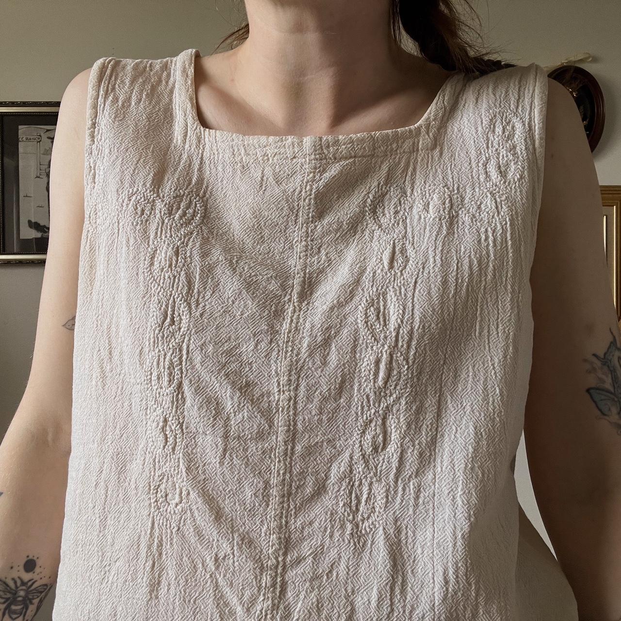 Cream embroidered tank (M)