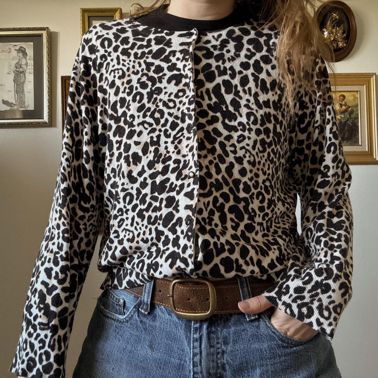 Leopard print knit cardigan (L)