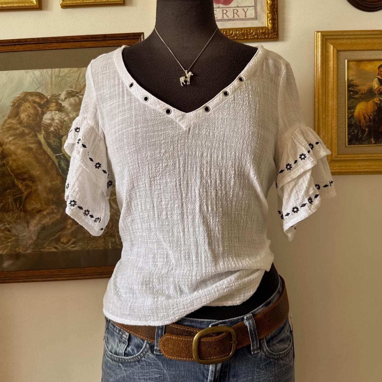 White cotton ruffle blouse (M)