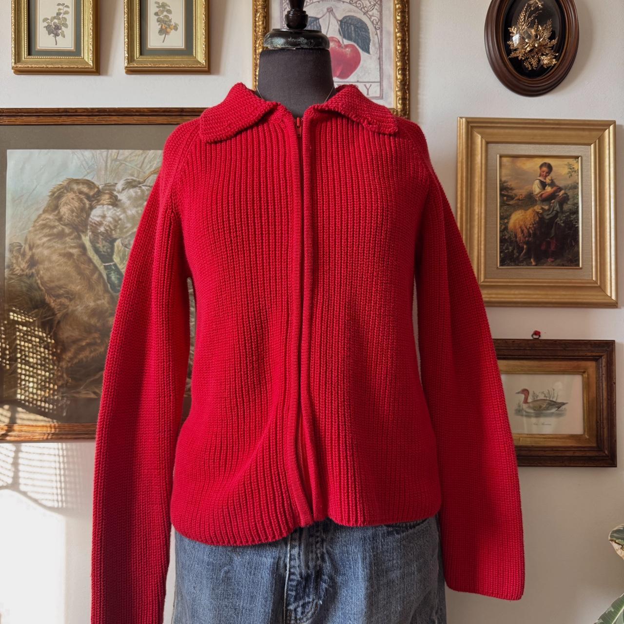 Red cotton zip-up sweater (L)