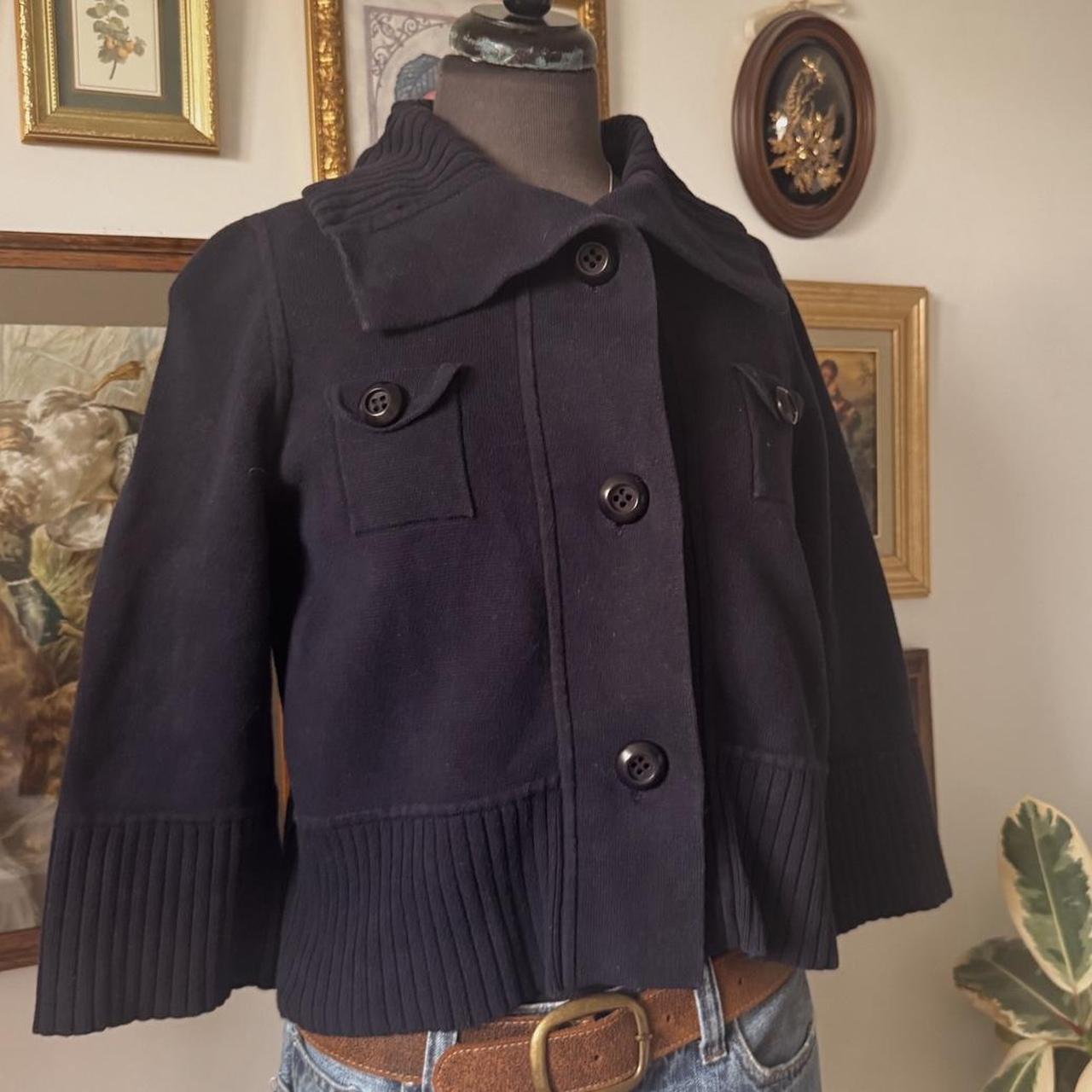 Navy cotton knit peacoat cardigan (S)