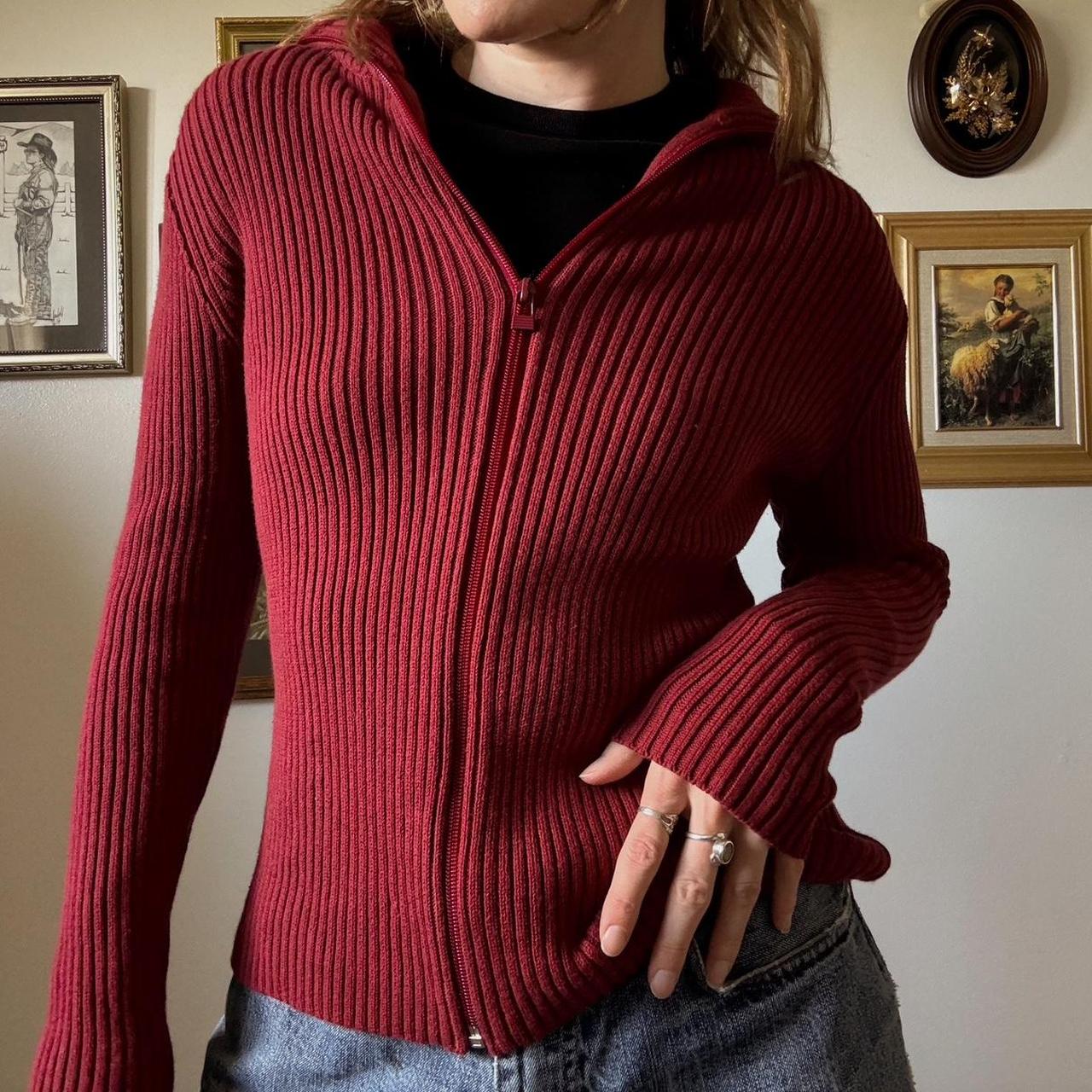 Burgundy knit zip up cardigan (S)