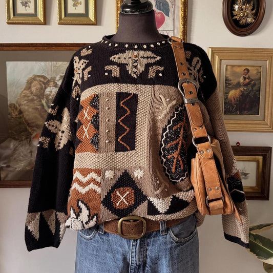 90s vintage neutral abstract sweater (S)