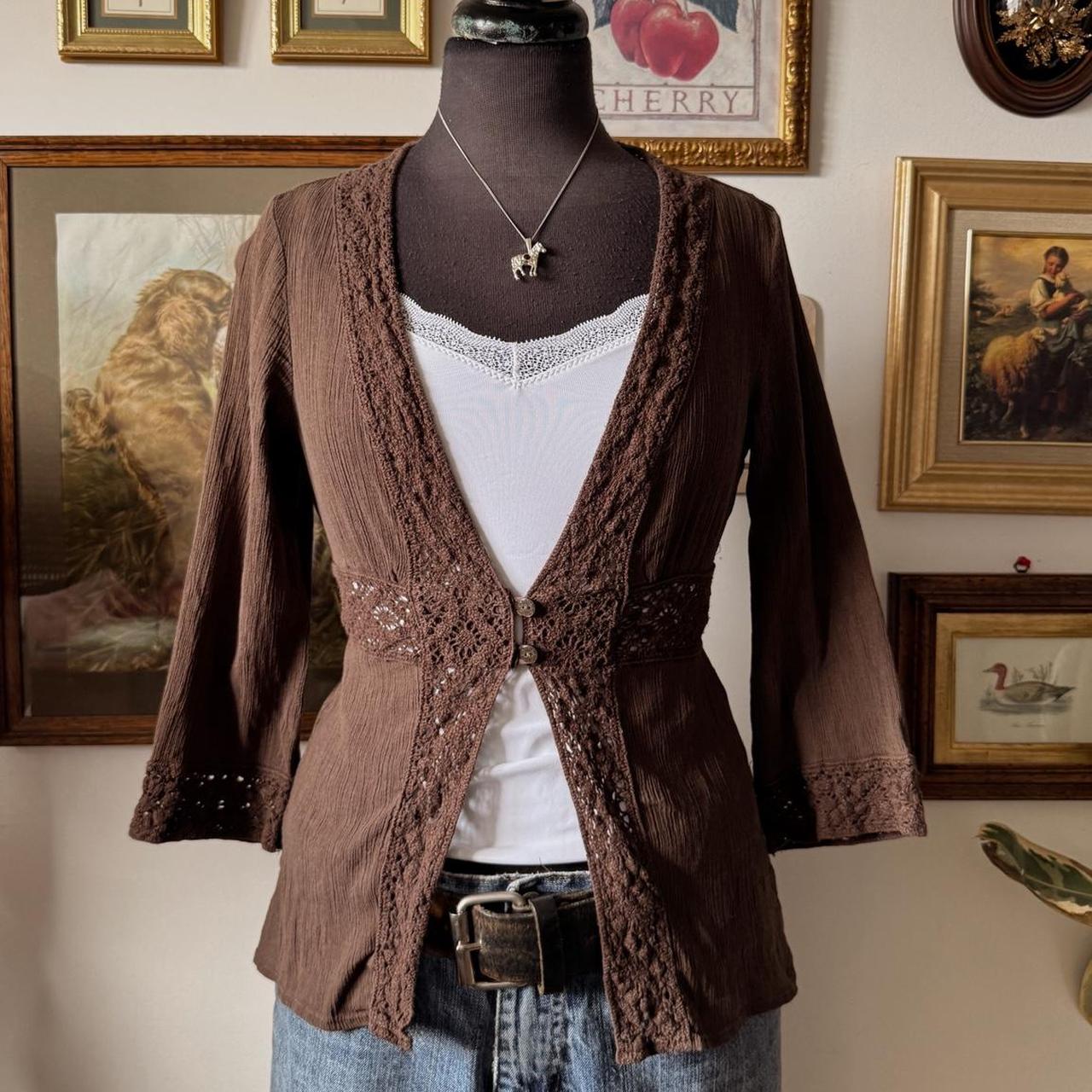 Earthy boho lace blouse (XS)