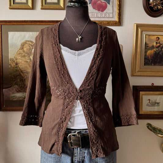 Earthy boho lace blouse (XS)