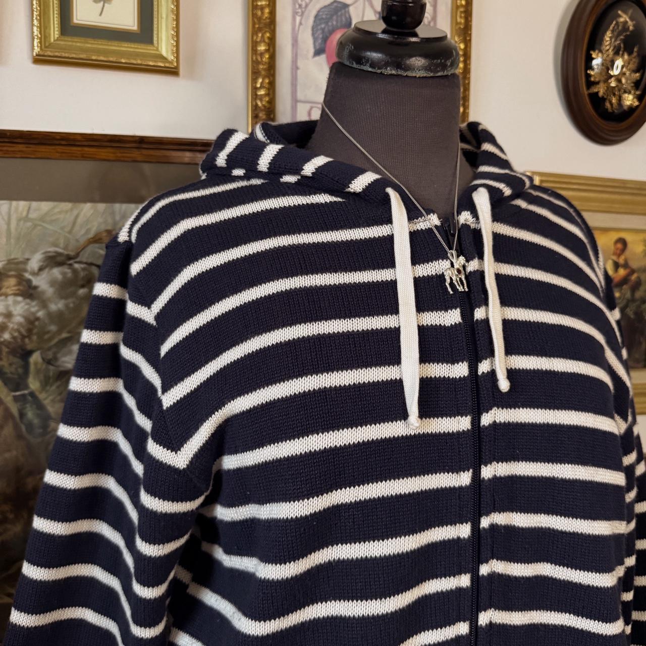 Navy striped knit zip up hoodie (S)