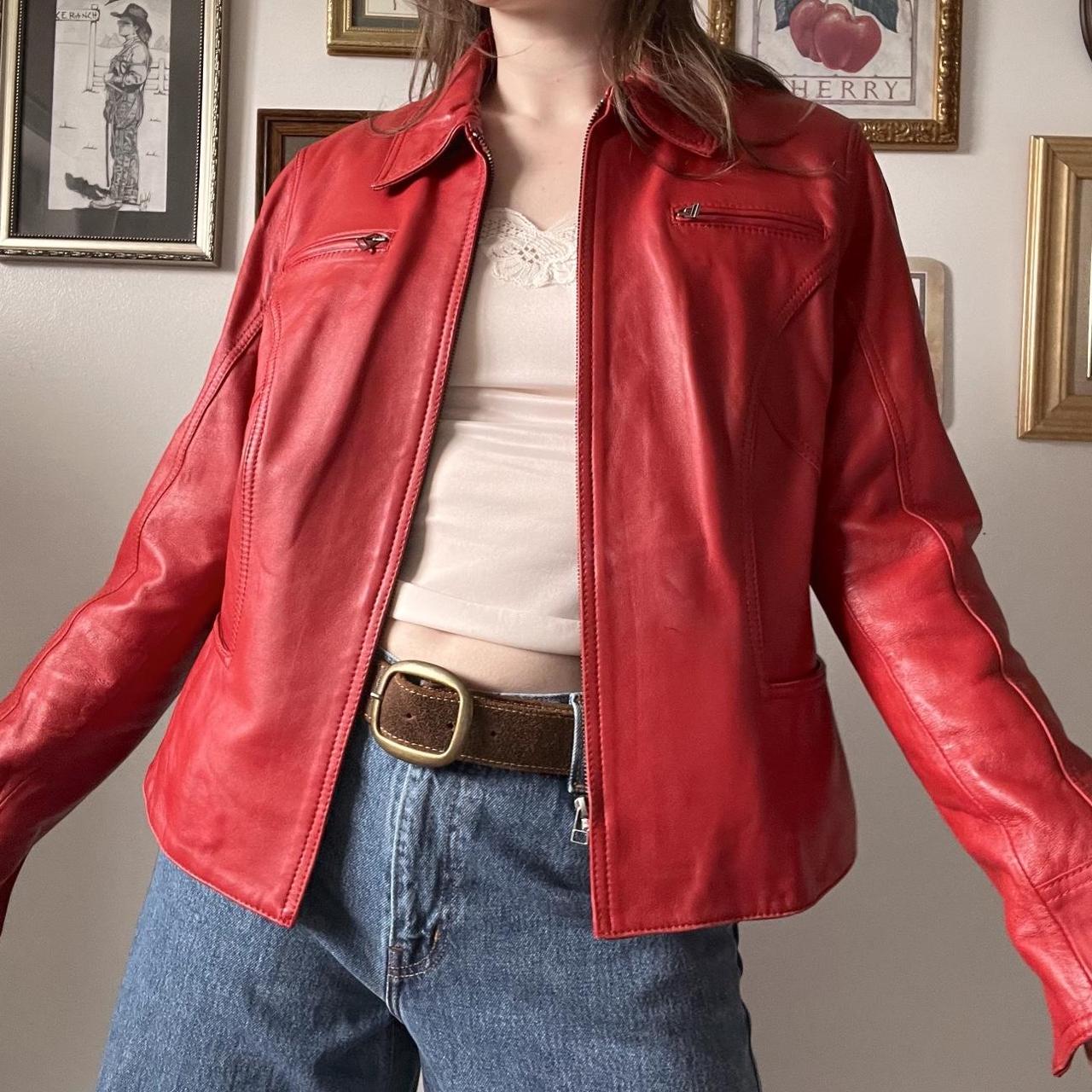 Cherry red leather jacket (L)