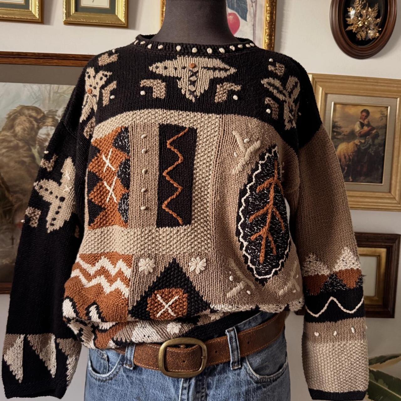 90s vintage neutral abstract sweater (S)