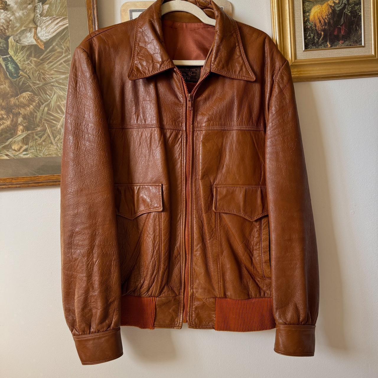 Chestnut brown leather bomber jacket (L)