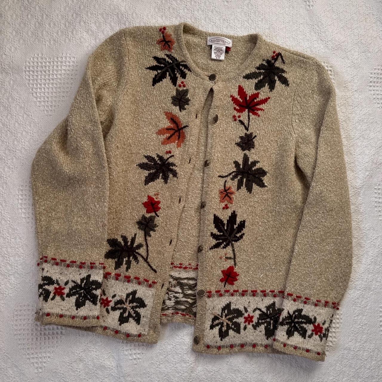 Oatmeal fall leaves embroidered cardigan (S)