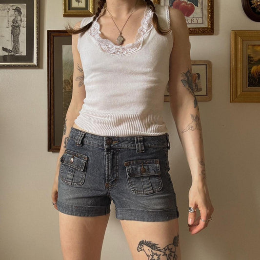 Denim cargo mini shorts (S)