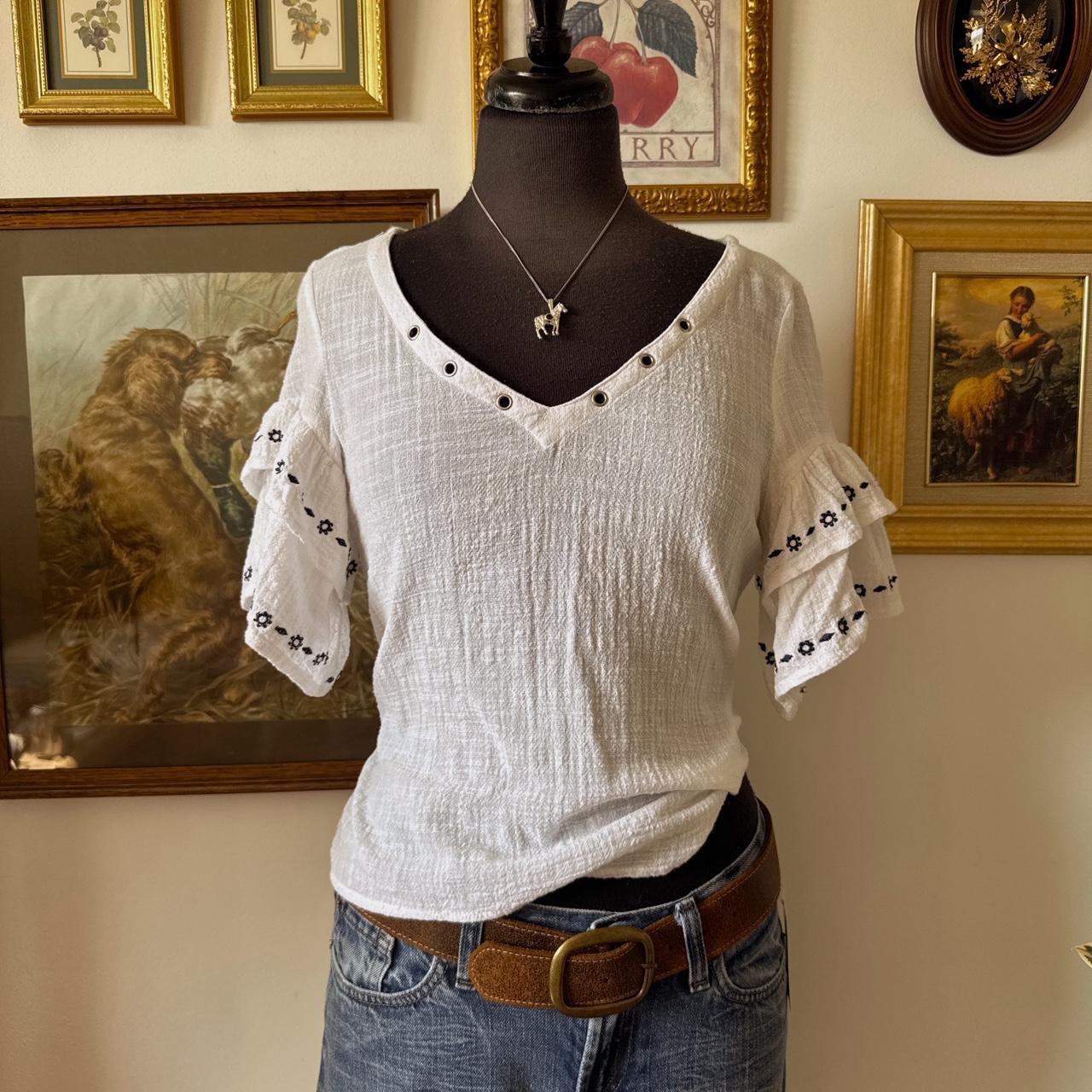 White cotton ruffle blouse (M)