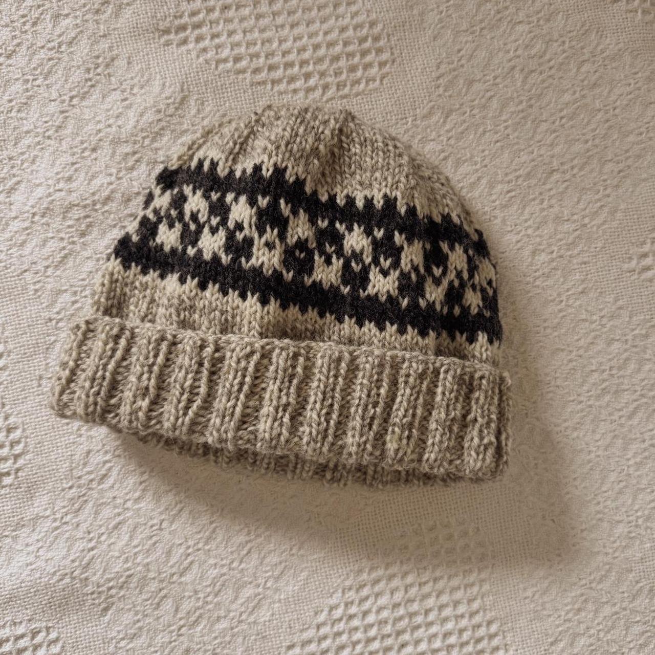Hand knit vintage wool beanie
