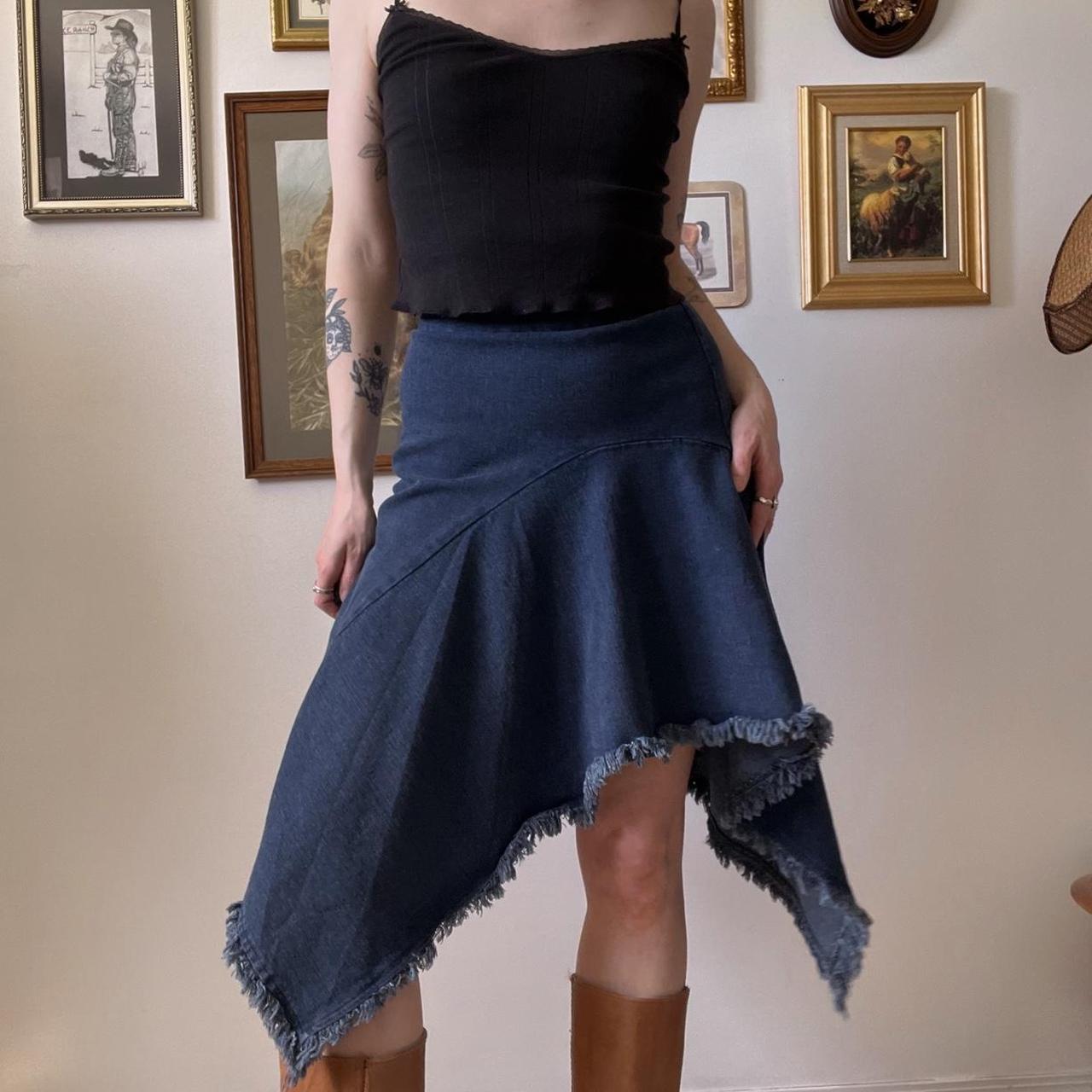 Asymmetrical denim midi skirt (24")