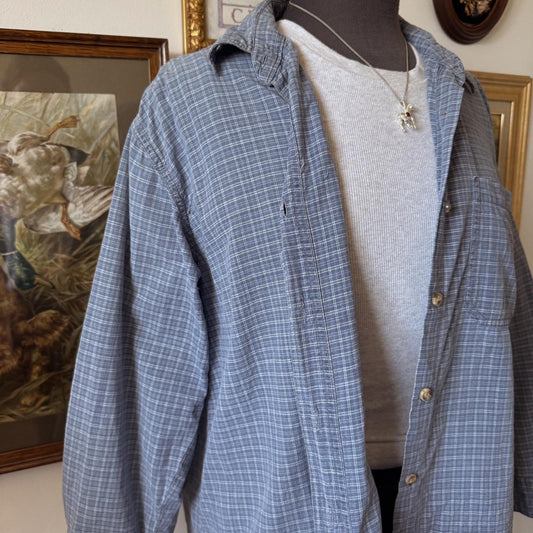 Blue plaid button up shirt (M/L)