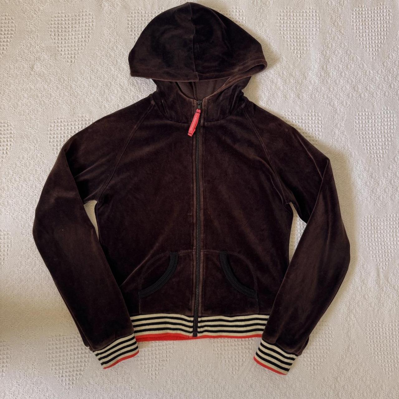 Brown velour zip up hoodie (M)