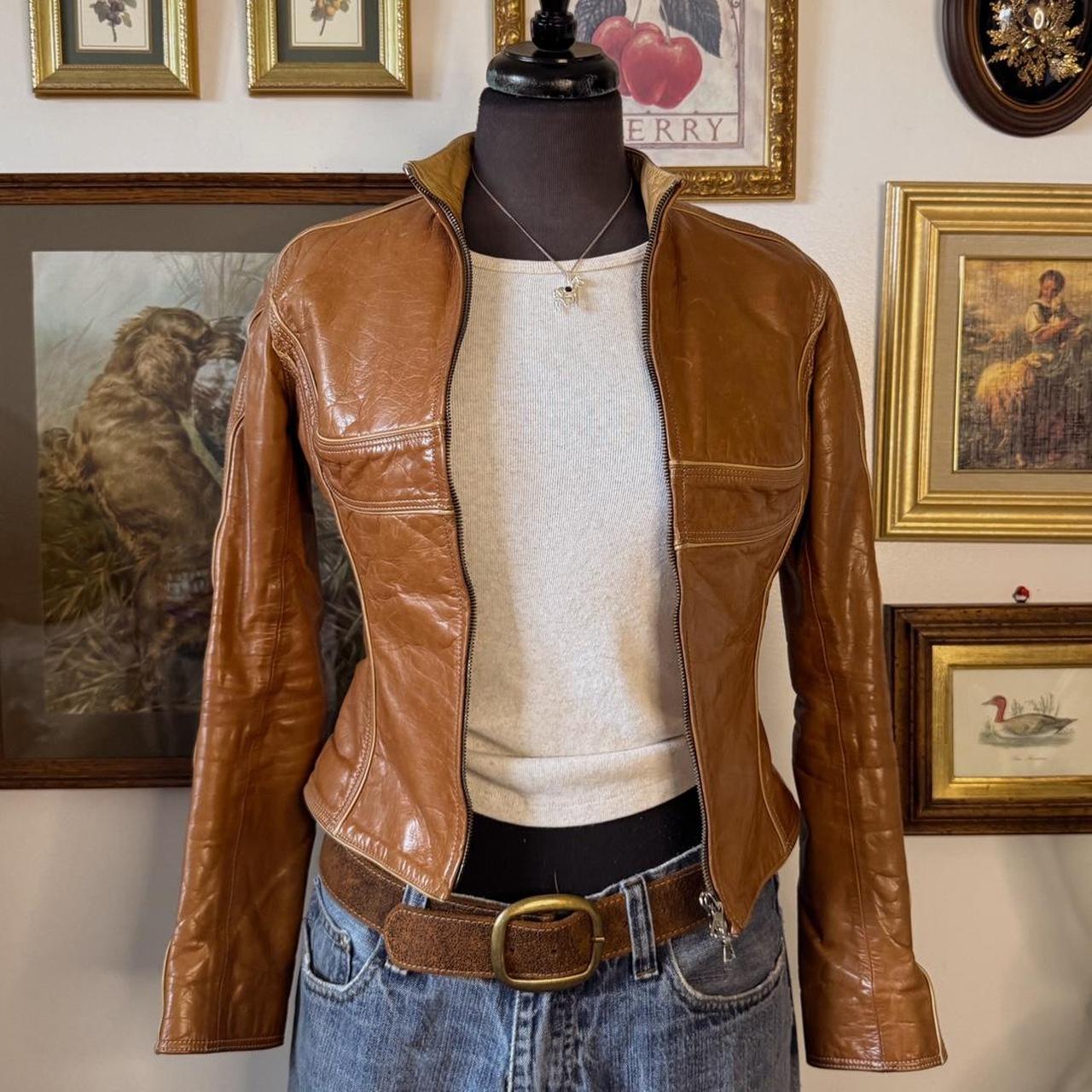 Y2K golden brown leather jacket (XS)