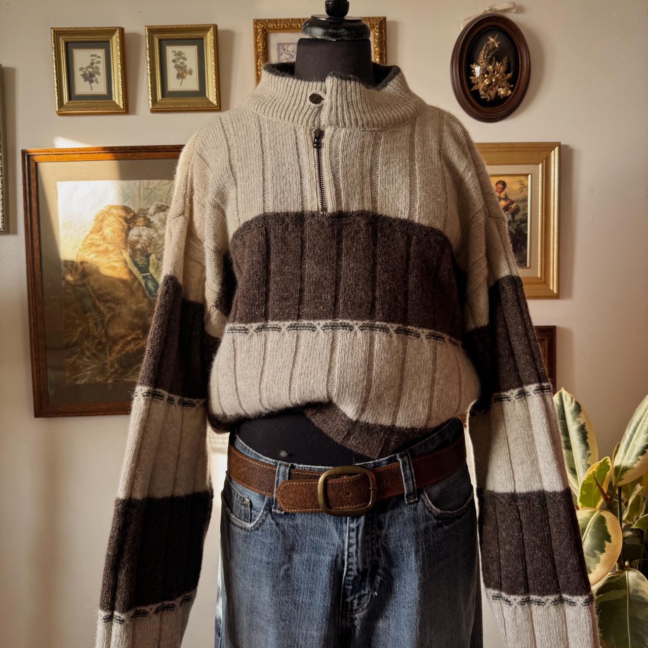Brown & cream striped wool knit sweater (L)