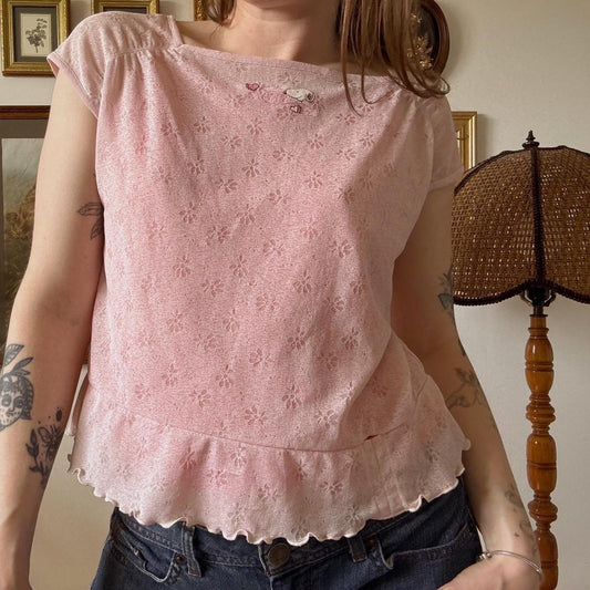 Pink snoopy lace top (M)