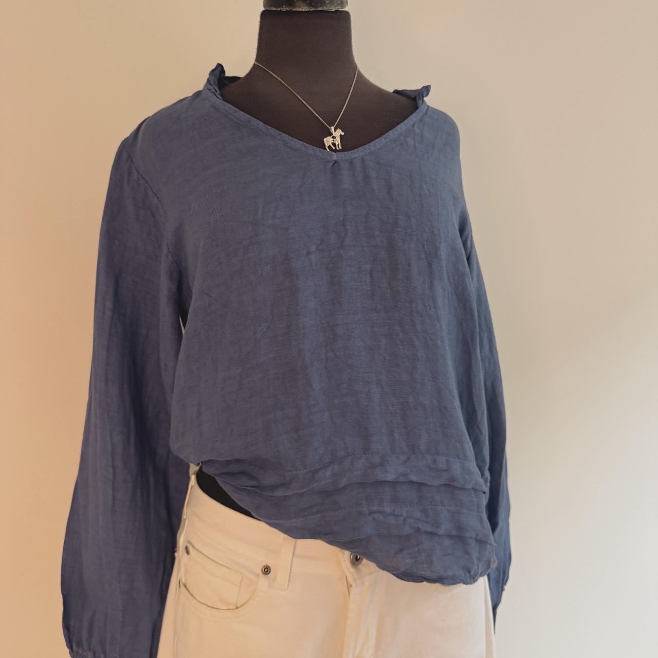 Navy linen coastal blouse (S)