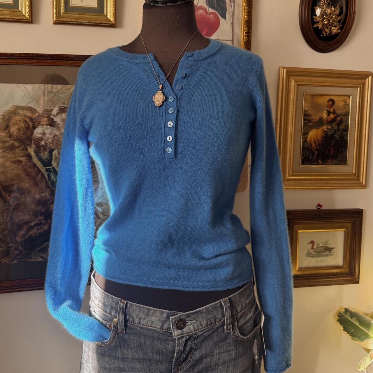 Ocean blue cashmere knit henley (S)