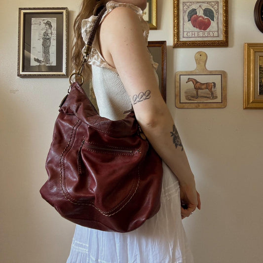 Burgundy leather slouch bag