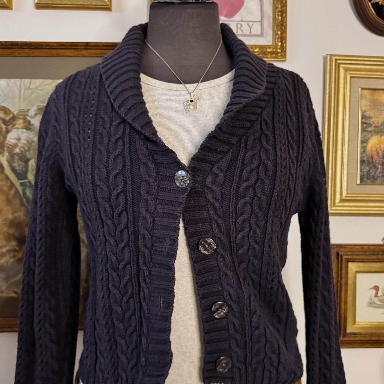 Dark navy blue cable knit cardigan (S)
