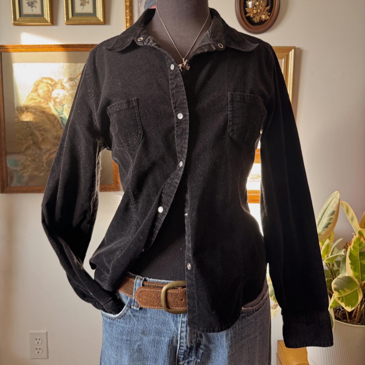 Black velvet button-up top (M)