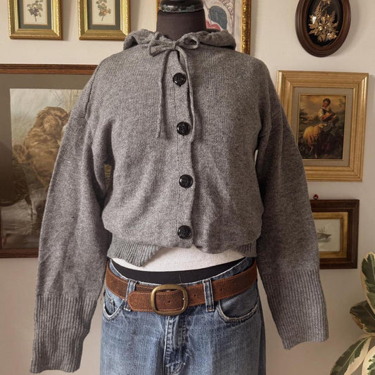 Grey knit hoodie cardigan (M)