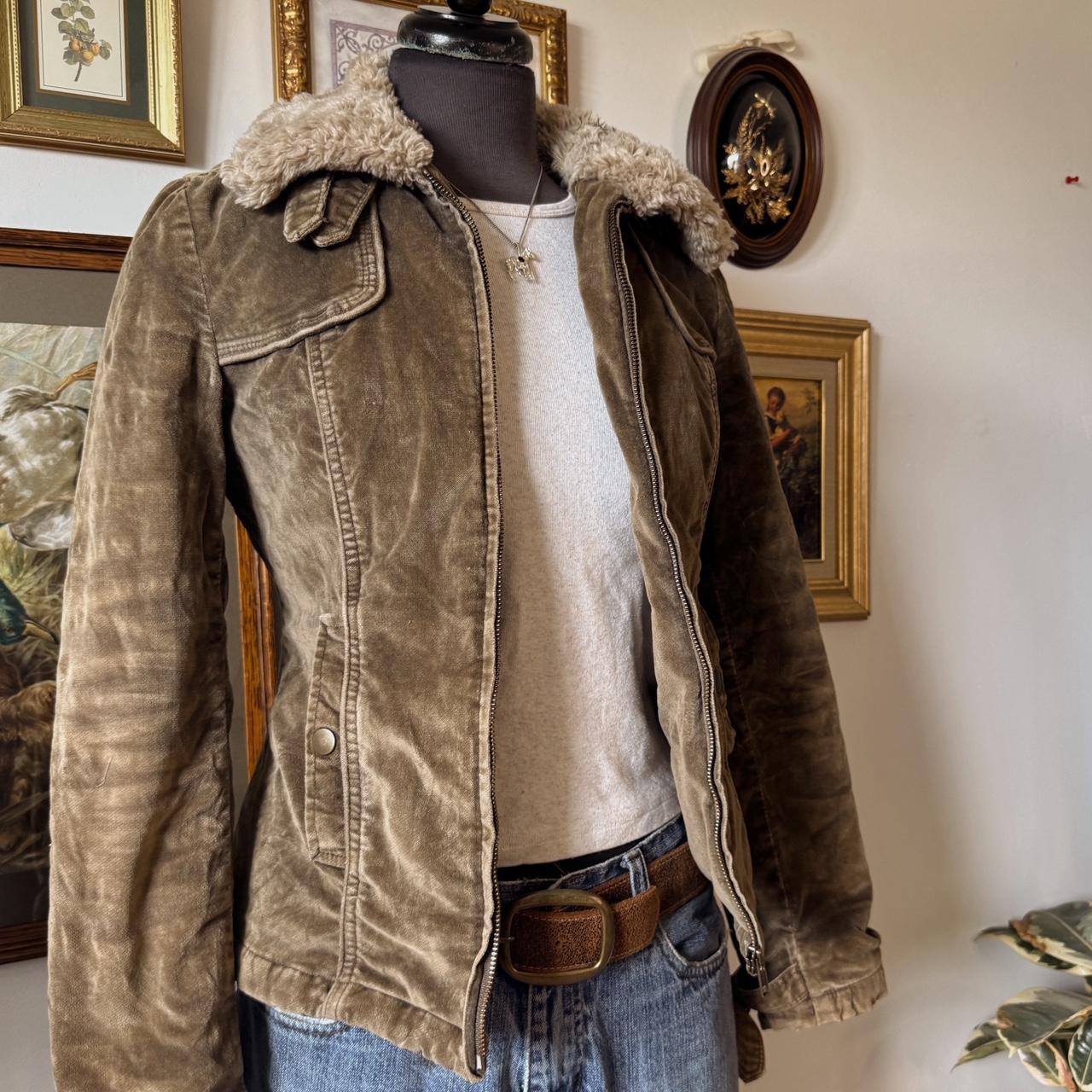 Khaki velvet fall jacket (XS)