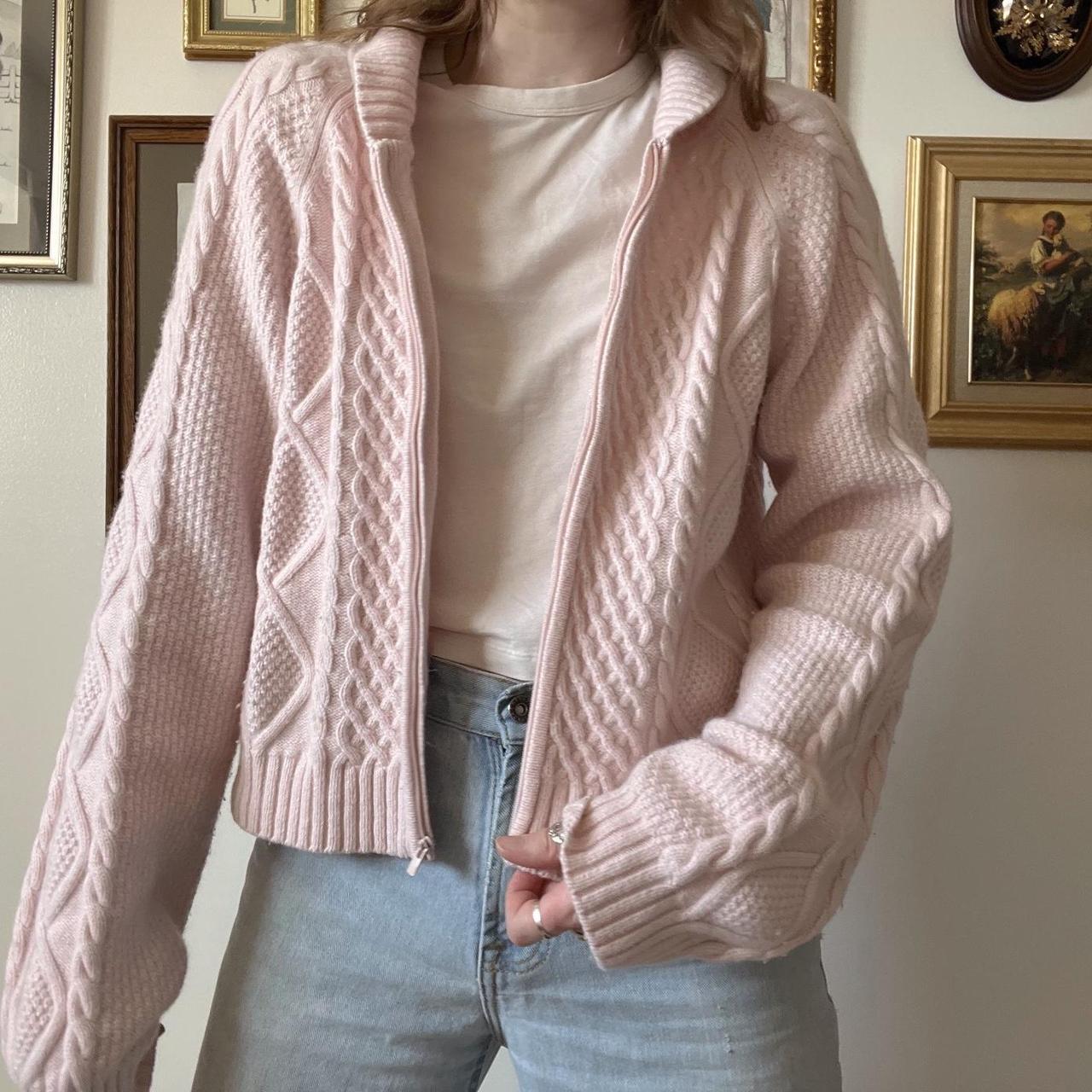 Pink cable knit cardigan (L)