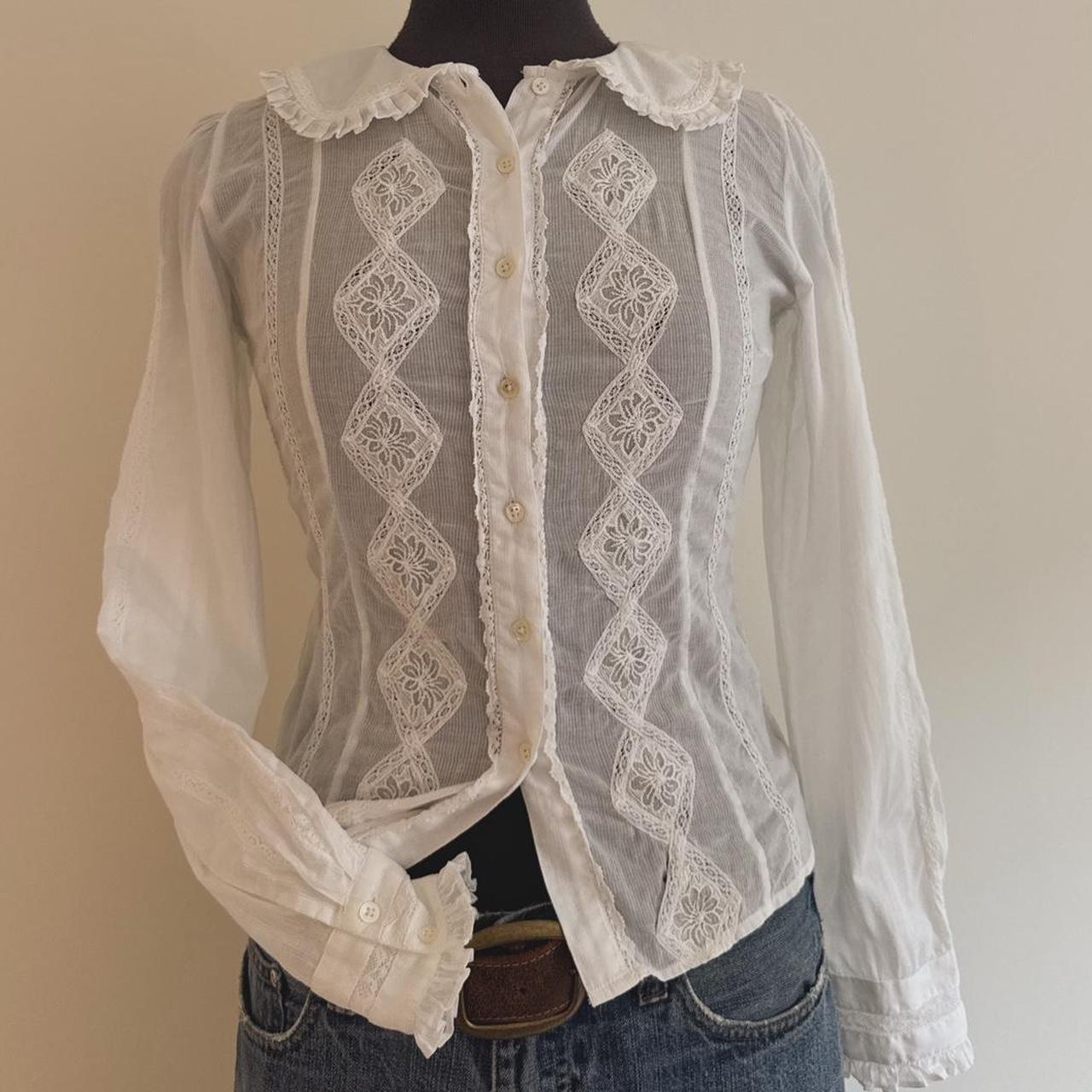 White lace cottage ruffle blouse (S)