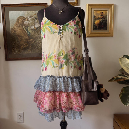 Floral ruffle boho mini dress (S)