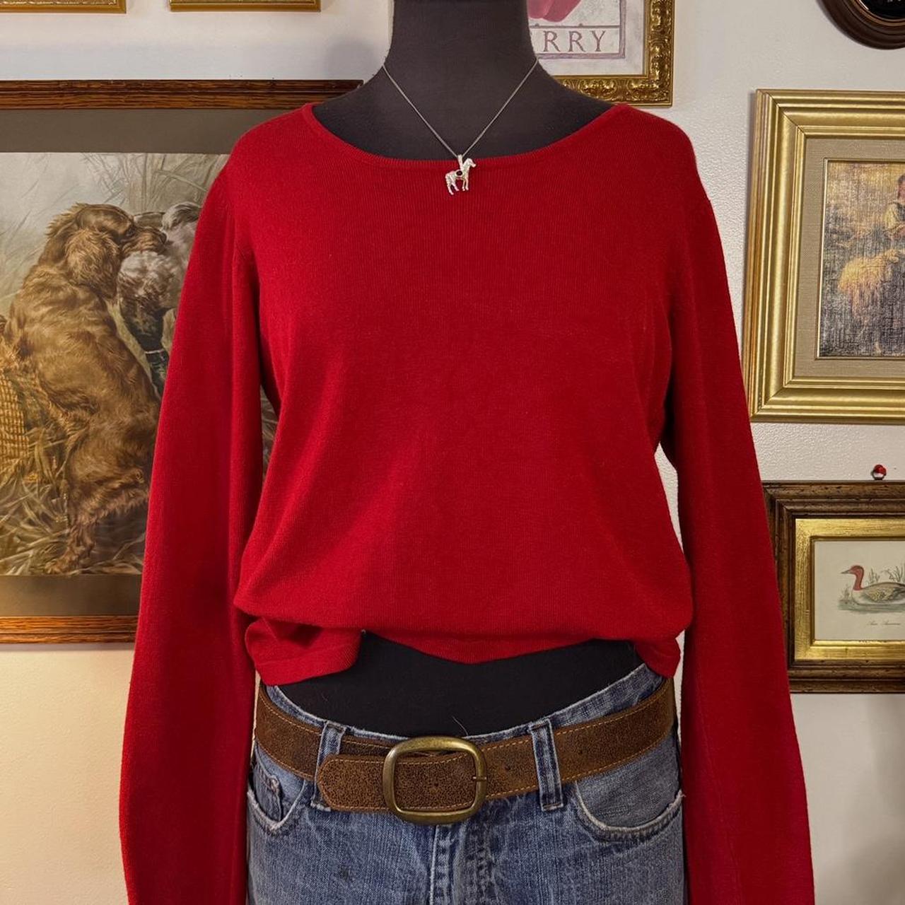 Red knit wide scoop neck sweater (L)