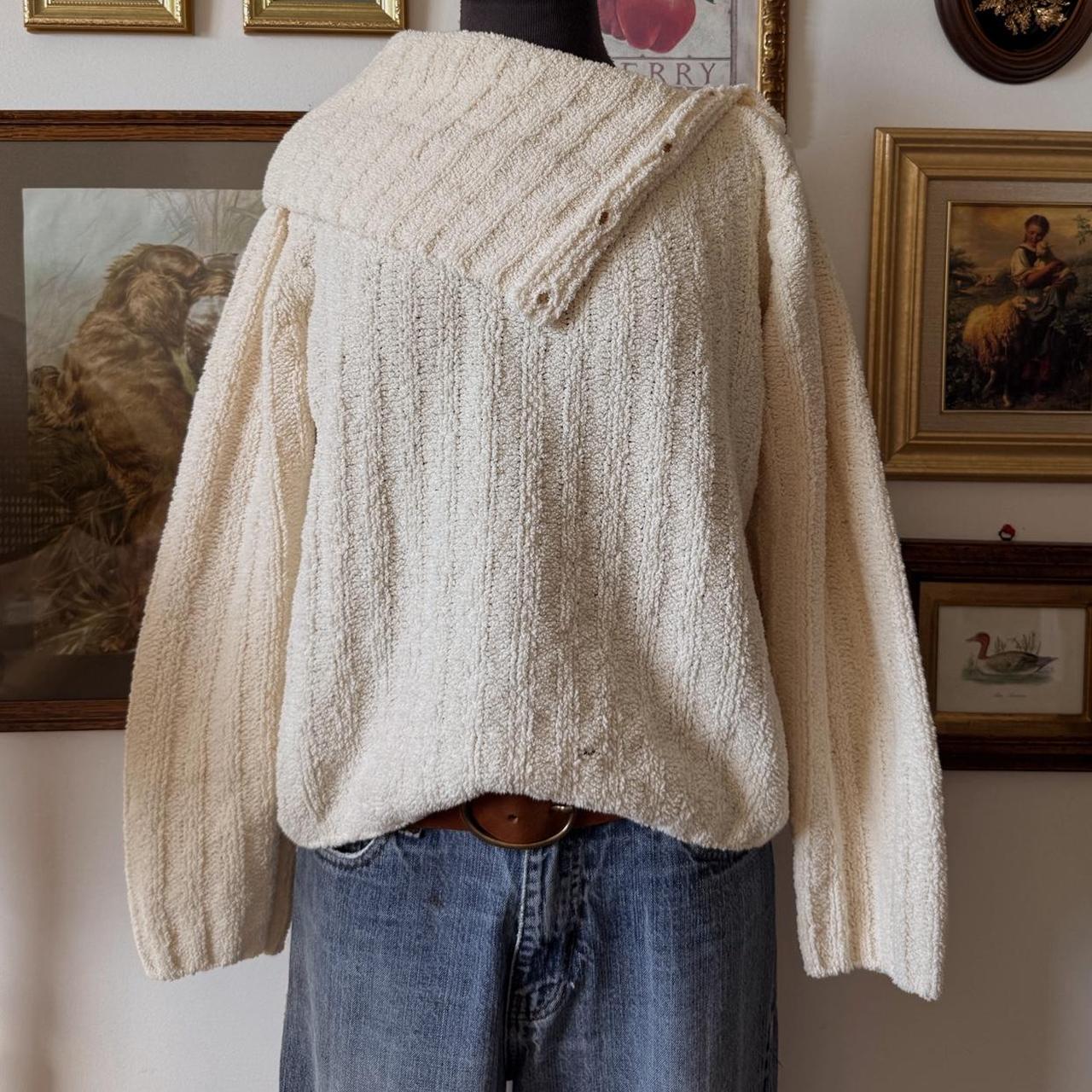 Plush cream convertible funnel neck sweater (S)
