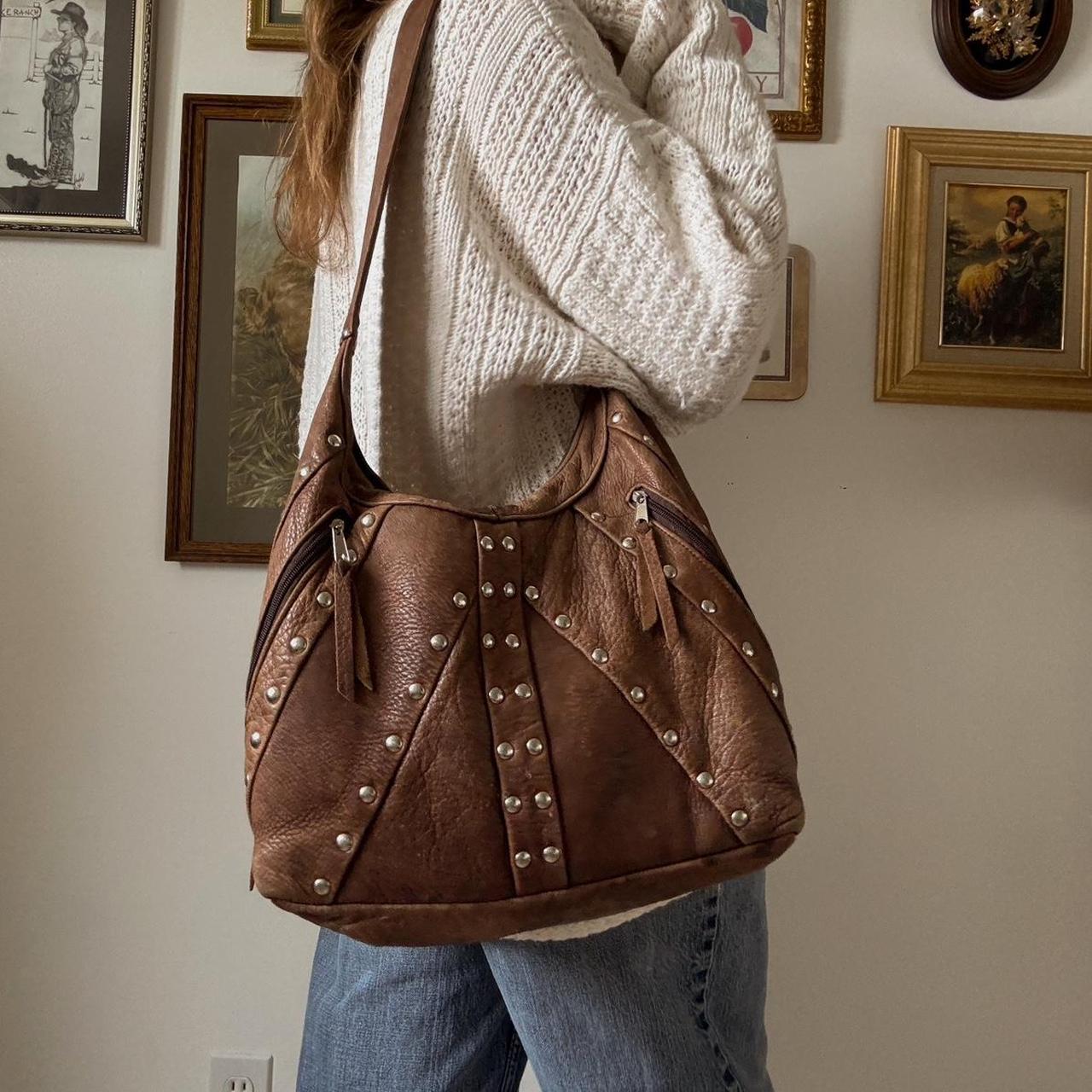 Leather studded slouch bag