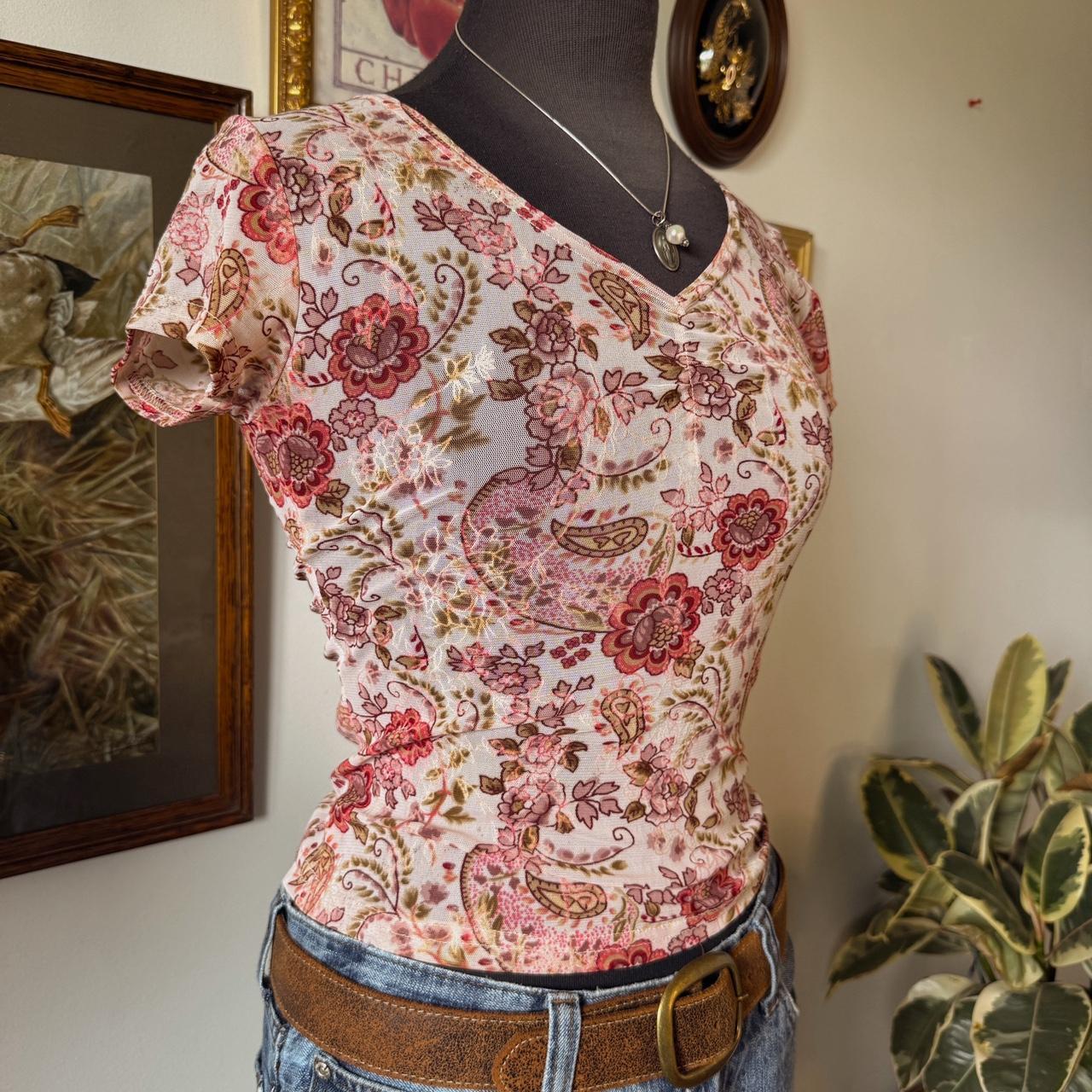 Pink mesh floral baby tee (S)
