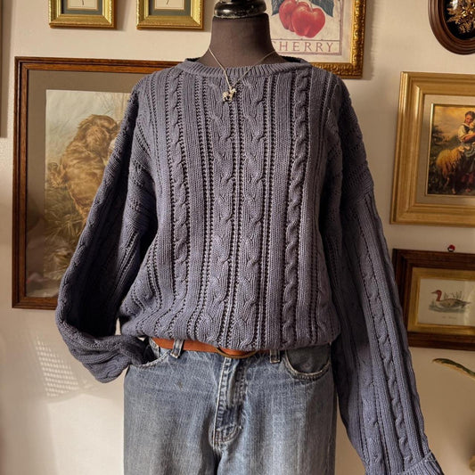 Navy cable knit cotton sweater (XL)