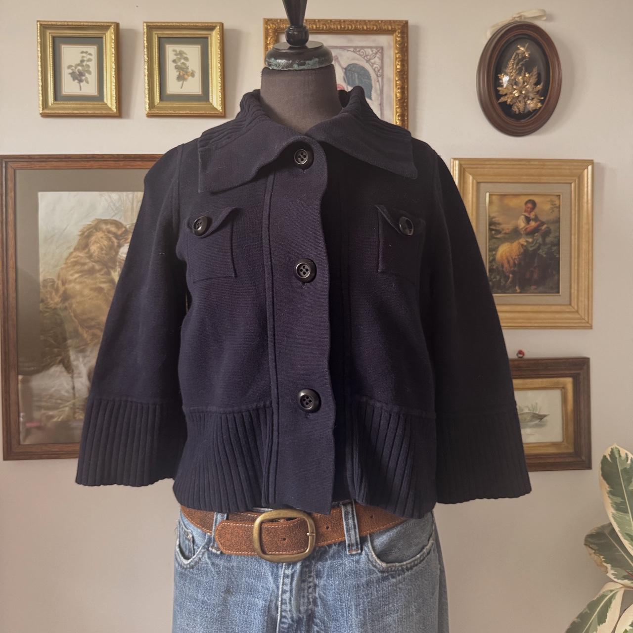 Navy cotton knit peacoat cardigan (S)