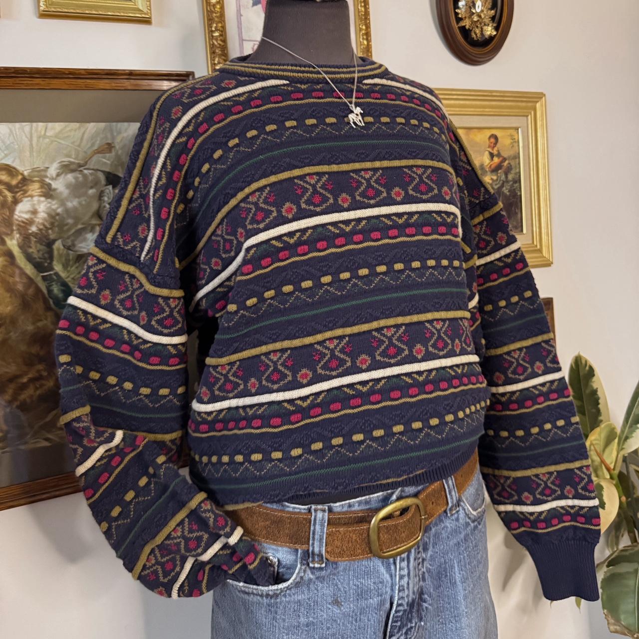 Navy & burgundy 90s striped sweater (L)