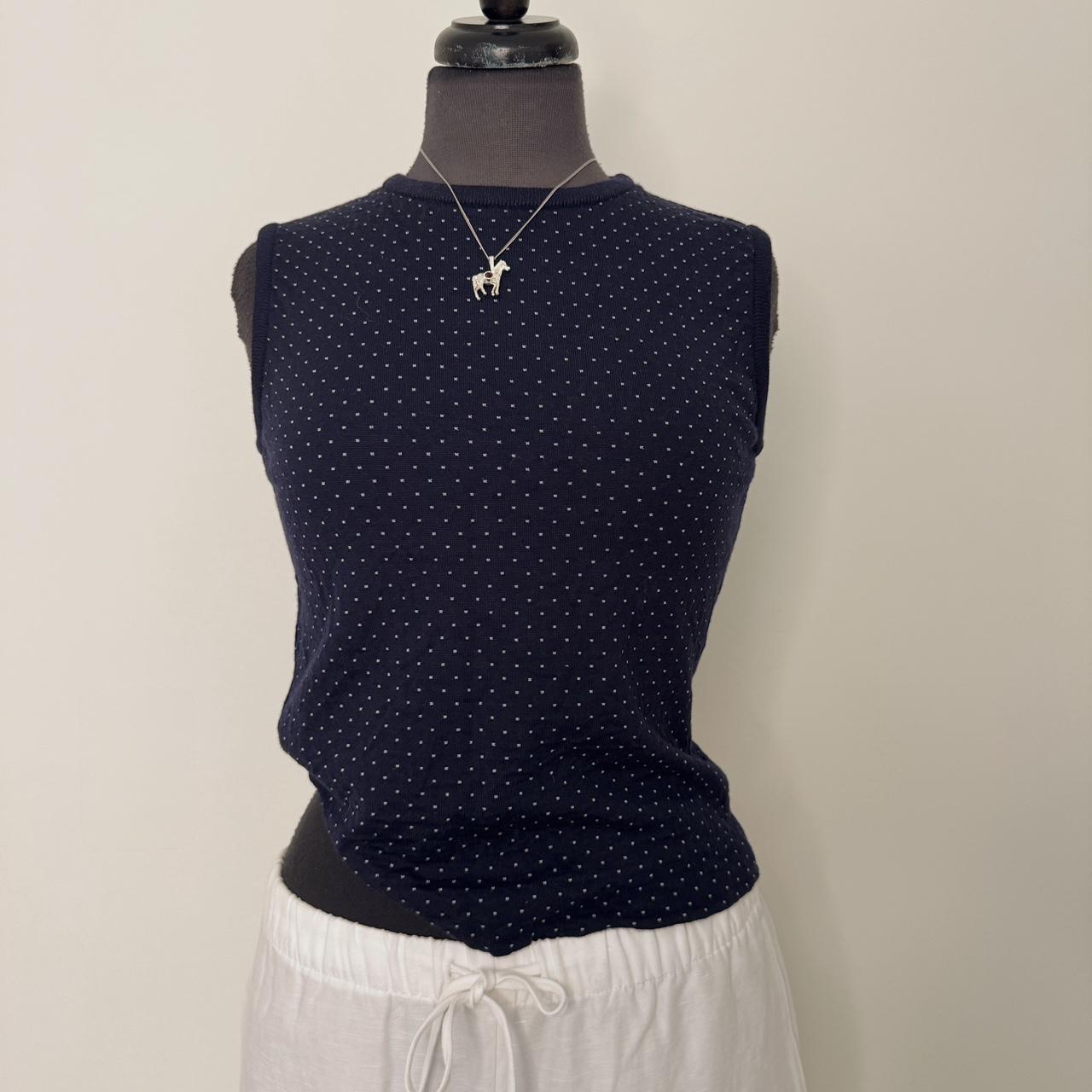 Navy polka dot knit tank top (S)
