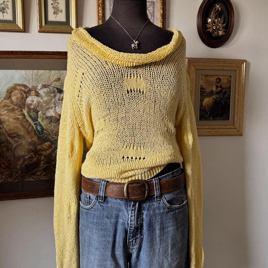 Soft yellow boatneck knit top (M)