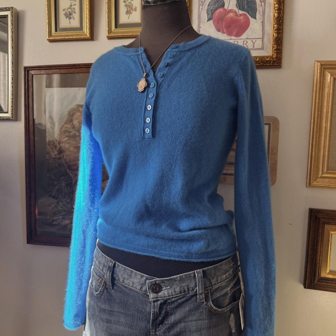 Ocean blue cashmere knit henley (S)